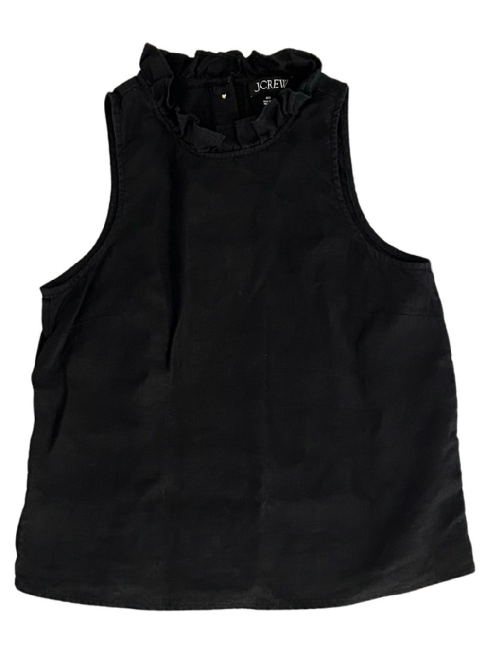 J. Crew Linen Sleeveless Ruffle Neck Top | Black | Size XXS